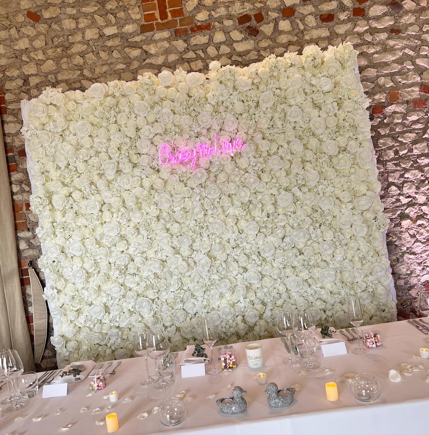 ivory white flower wall hampshire wedding